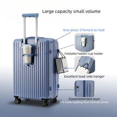 Front Opening Expandable Carry On Luggage, Large And Medium Sized Cabin Bag, Made Of Alloy Material, TSA Lock, USB Charging Port, Foldable Cup Holder