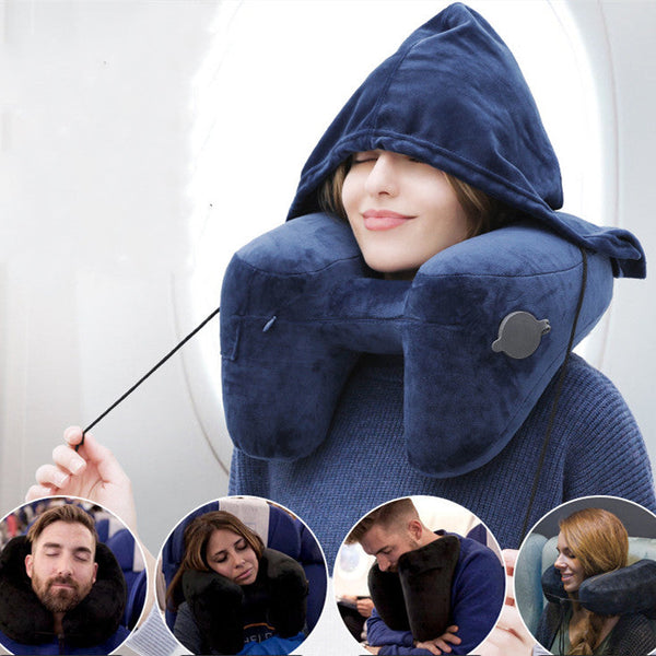 H-Shaped Inflatable Hooded Travel Neck Pillow