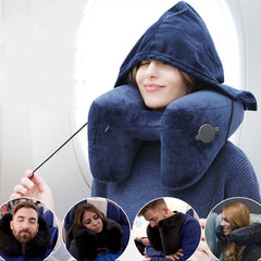 H-Shaped Inflatable Hooded Travel Neck Pillow