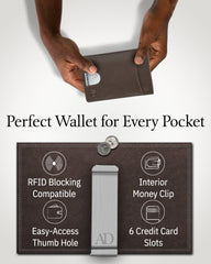 Genuine Leather Slim RFID Money Clip Wallet
