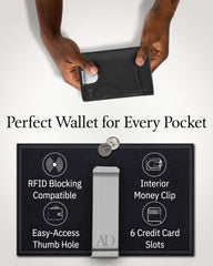Genuine Leather Slim RFID Money Clip Wallet