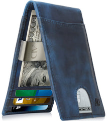 Genuine Leather Slim RFID Money Clip Wallet