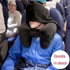 H-Shaped Inflatable Hooded Travel Neck Pillow