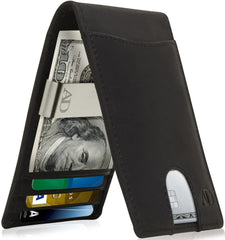 Genuine Leather Slim RFID Money Clip Wallet