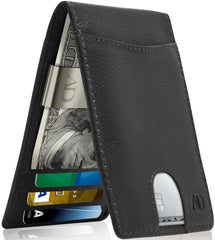 Genuine Leather Slim RFID Money Clip Wallet