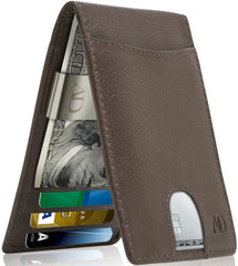 Genuine Leather Slim RFID Money Clip Wallet