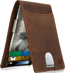 Genuine Leather Slim RFID Money Clip Wallet